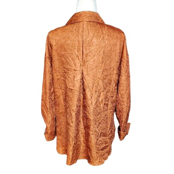 House of Harlow 1960 Blouse Womens Burnt Orange Crinkle Texture Oversized Tunic - Picture 6 of 12